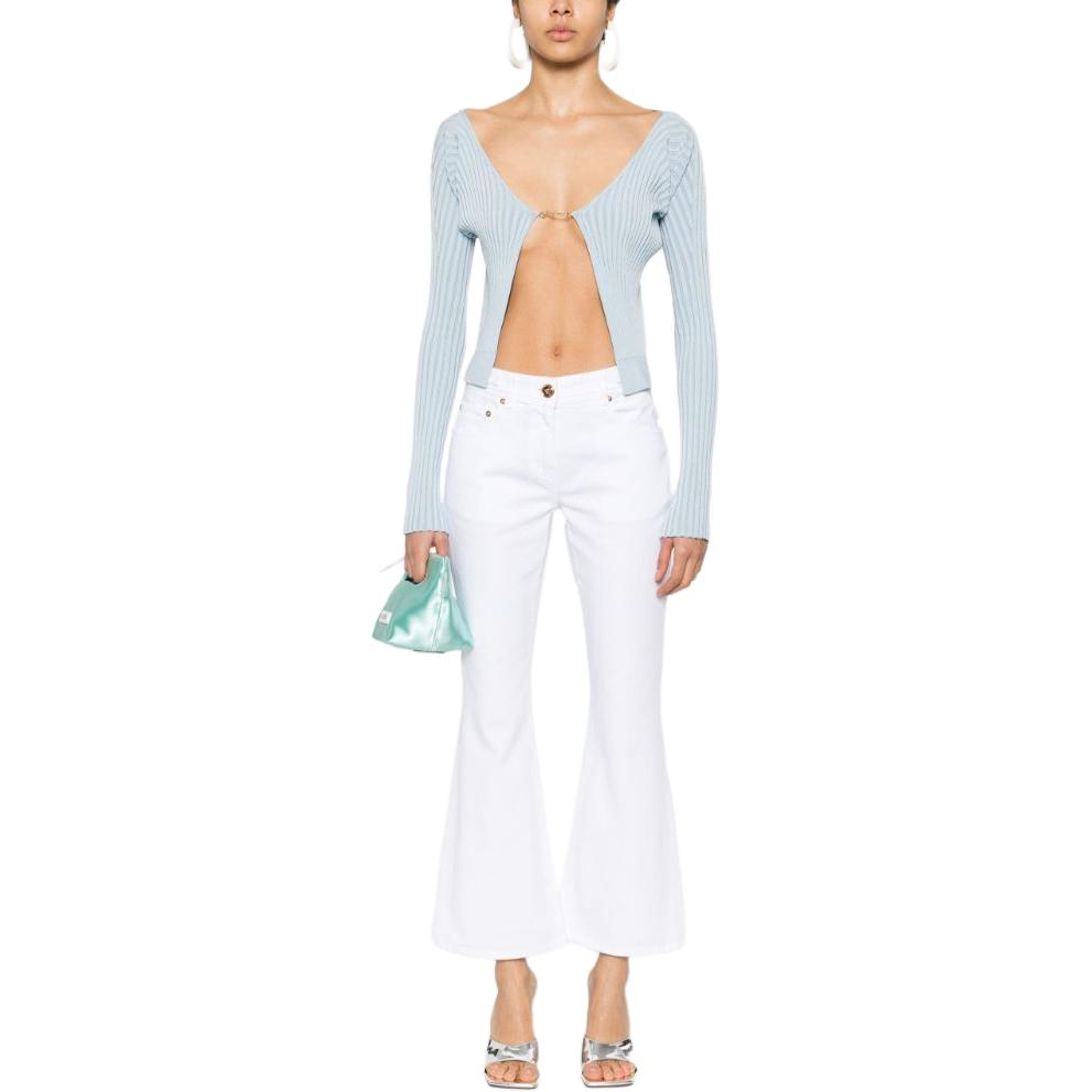 (Women) VERSACE  White Flared Jeans with Zipper Pocket Design. 1014103-1A08570-1D110 圖 3