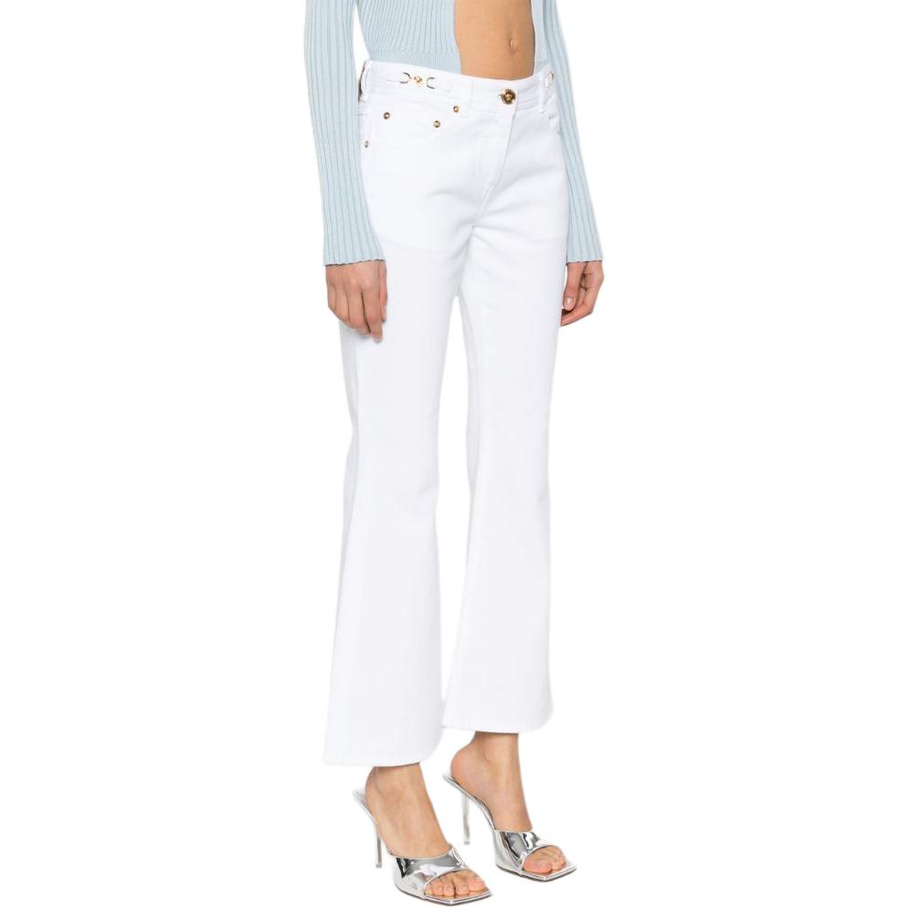 (Women) VERSACE  White Flared Jeans with Zipper Pocket Design. 1014103-1A08570-1D110 圖 5