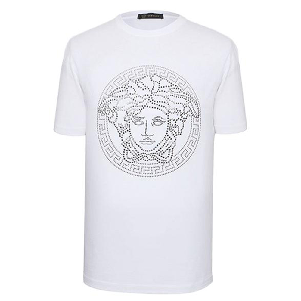 (Women) VERSACE  White Medusa Rhinestone Print Short Sleeve T-Shirt. A79223-A224620-A911