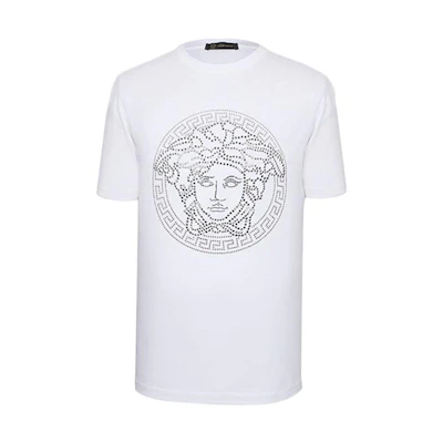 (Women) VERSACE White Medusa Rhinestone Print Short Sleeve T-Shirt. A79223-A224620-A911