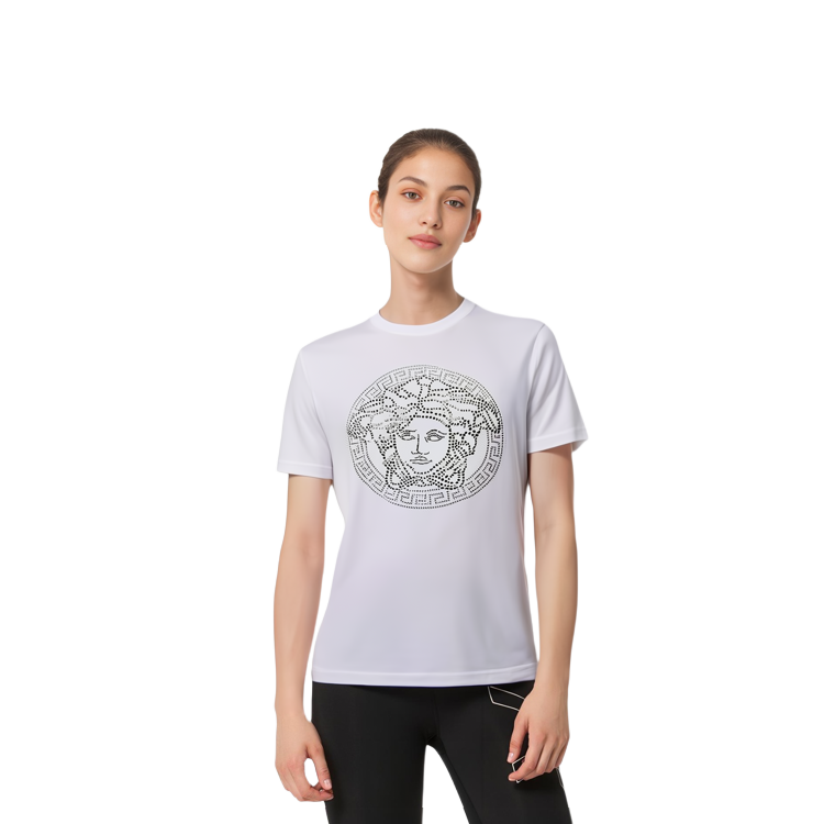 (Women) VERSACE  White Medusa Rhinestone Print Short Sleeve T-Shirt. A79223-A224620-A911 圖 4