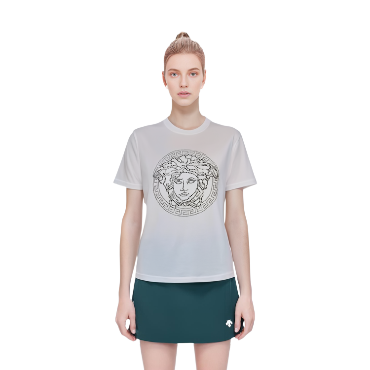(Women) VERSACE  White Medusa Rhinestone Print Short Sleeve T-Shirt. A79223-A224620-A911 圖 5