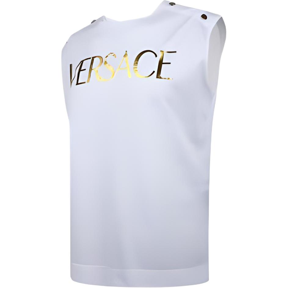 (Women) VERSACE  White Sleeveless Tee with Letter Print. A79103-A201952-A1001