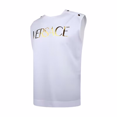 (Women) VERSACE White Sleeveless Tee with Letter Print. A79103-A201952-A1001