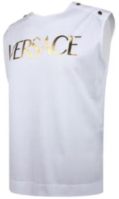 (W) Camiseta sin mangas blanca VERSACE con estampado de letras. A79103-A201952-A1001 Order (W) Camiseta sin mangas blanca VERSACE con estampado de letras. A79103-A201952-A1001