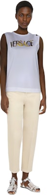 (W) Camiseta sin mangas blanca VERSACE con estampado de letras. A79103-A201952-A1001 Shop (W) Camiseta sin mangas blanca VERSACE con estampado de letras. A79103-A201952-A1001
