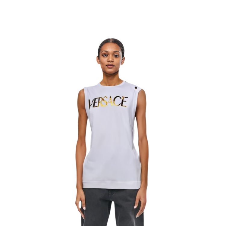 Purchase (W) Camiseta sin mangas blanca VERSACE con estampado de letras. A79103-A201952-A1001