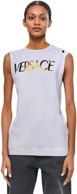 (W) Camiseta sin mangas blanca VERSACE con estampado de letras. A79103-A201952-A1001 Purchase (W) Camiseta sin mangas blanca VERSACE con estampado de letras. A79103-A201952-A1001