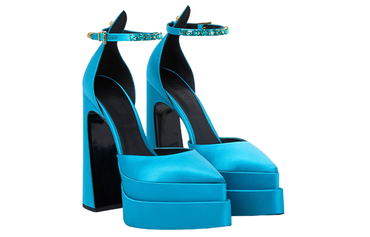 (W) Versace Aevitas 160mm Pointy Platform Pumps Light Blue Satin 圖 3