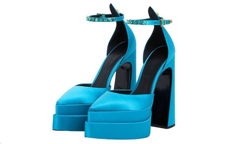 (W) Versace Aevitas 160mm Pointy Platform Pumps Light Blue Satin 圖 4