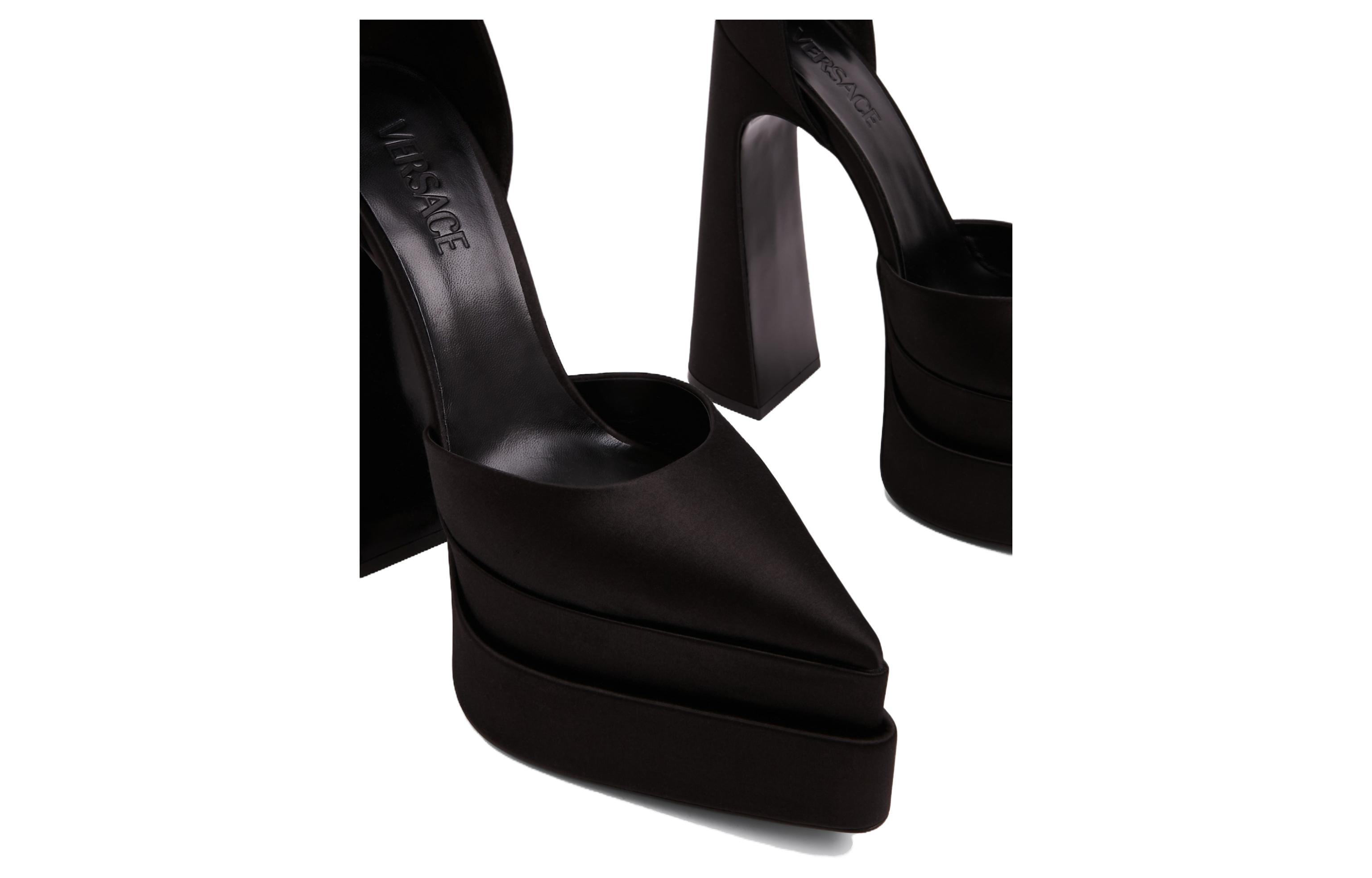 (W) Versace Aevitas 160mm Pointy Platform Pumps Black Satin 圖 4