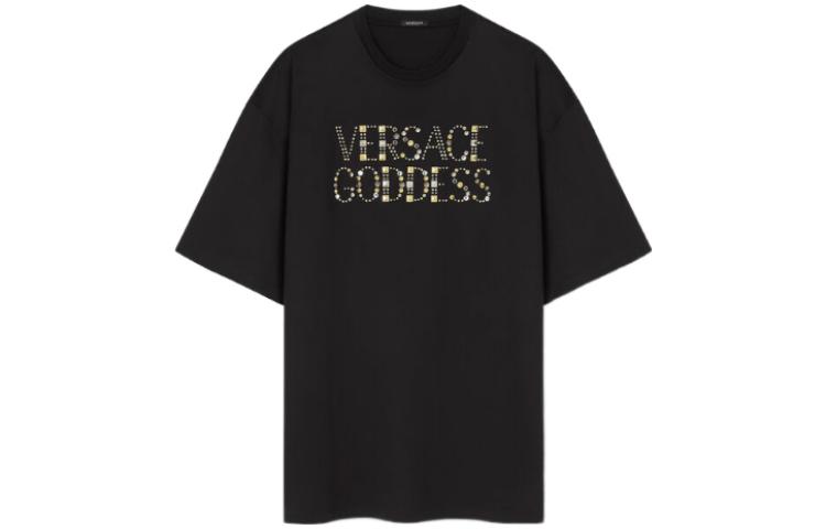 (Women) VERSACE Alphabet Logo Studded Print Oversized Black Tee FW22  T-Shirt. 1009089-1A06207-1B000 圖 2