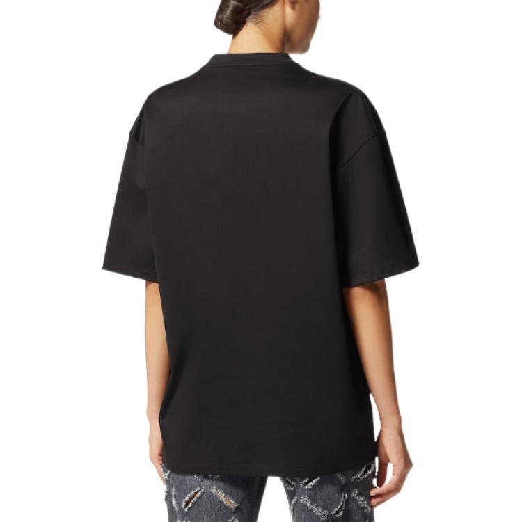 (Women) VERSACE Alphabet Logo Studded Print Oversized Black Tee FW22  T-Shirt. 1009089-1A06207-1B000 圖 4
