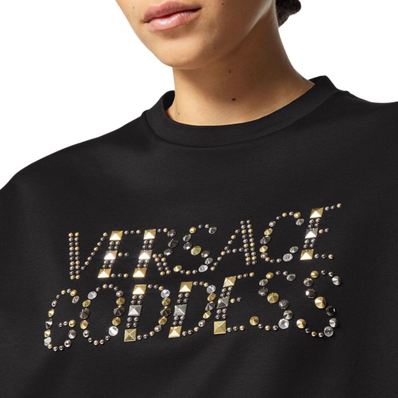(Women) VERSACE Alphabet Logo Studded Print Oversized Black Tee FW22  T-Shirt. 1009089-1A06207-1B000 圖 6