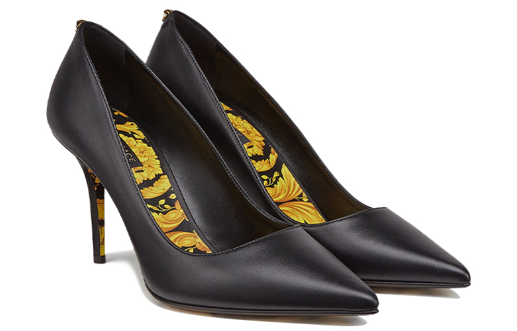 Lookbook (Women) Versace Barocco Pointed Toe Leather High Heels 'Black' DST037M-DVT41_D41OH