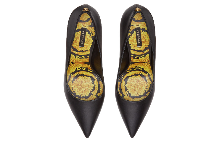 Shop (Women) Versace Barocco Pointed Toe Leather High Heels 'Black' DST037M-DVT41_D41OH