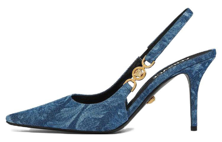 (Women) Versace Barocco Pointed Toe Slingback Stiletto 'Blue' 1012428-1A10019_1D06V