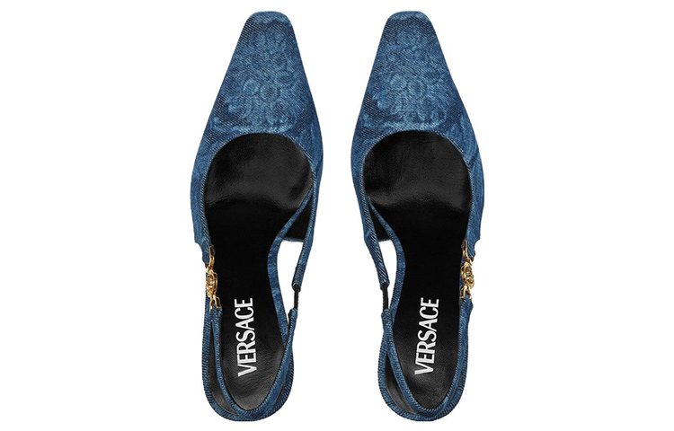 Lookbook VERSACE范思哲 Barocco 尖頭露跟 細跟 高筒鞋 8.5cm 女款 藍色