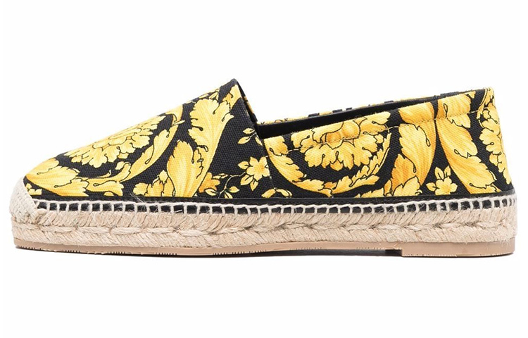 (W) Versace Baroque Print Canvas Flats 'Yellow Black'