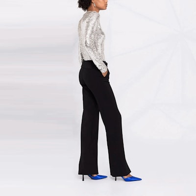 (Women) VERSACE Black High-Waisted Side Slit Casual Pants. 1002398-1A01798-1B000 Purchase (Women) VERSACE Black High-Waisted Side Slit Casual Pants. 1002398-1A01798-1B000