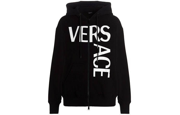 (Women) VERSACE Black Logo Print Fleece Zip-Up Hoodie Jacket 10010491-A01174-2B020 圖 2