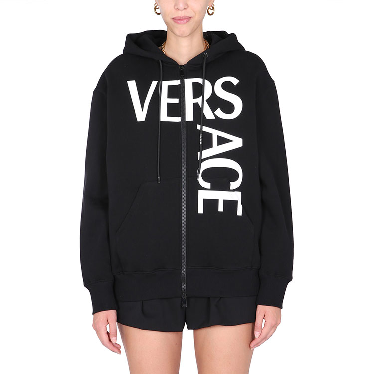 (Women) VERSACE Black Logo Print Fleece Zip-Up Hoodie Jacket 10010491-A01174-2B020 圖 5