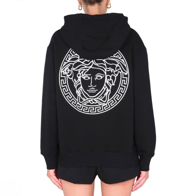 (Women) VERSACE Black Logo Print Fleece Zip-Up Hoodie Jacket 10010491-A01174-2B020 圖 6