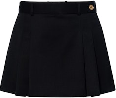 (Women) VERSACE Black Pleated Mini Skirt with Logo Button – Low-Waist Casual Skirt 1007398-1A05158-1B000 (Women) VERSACE Black Pleated Mini Skirt with Logo Button – Low-Waist Casual Skirt 1007398-1A05158-1B000