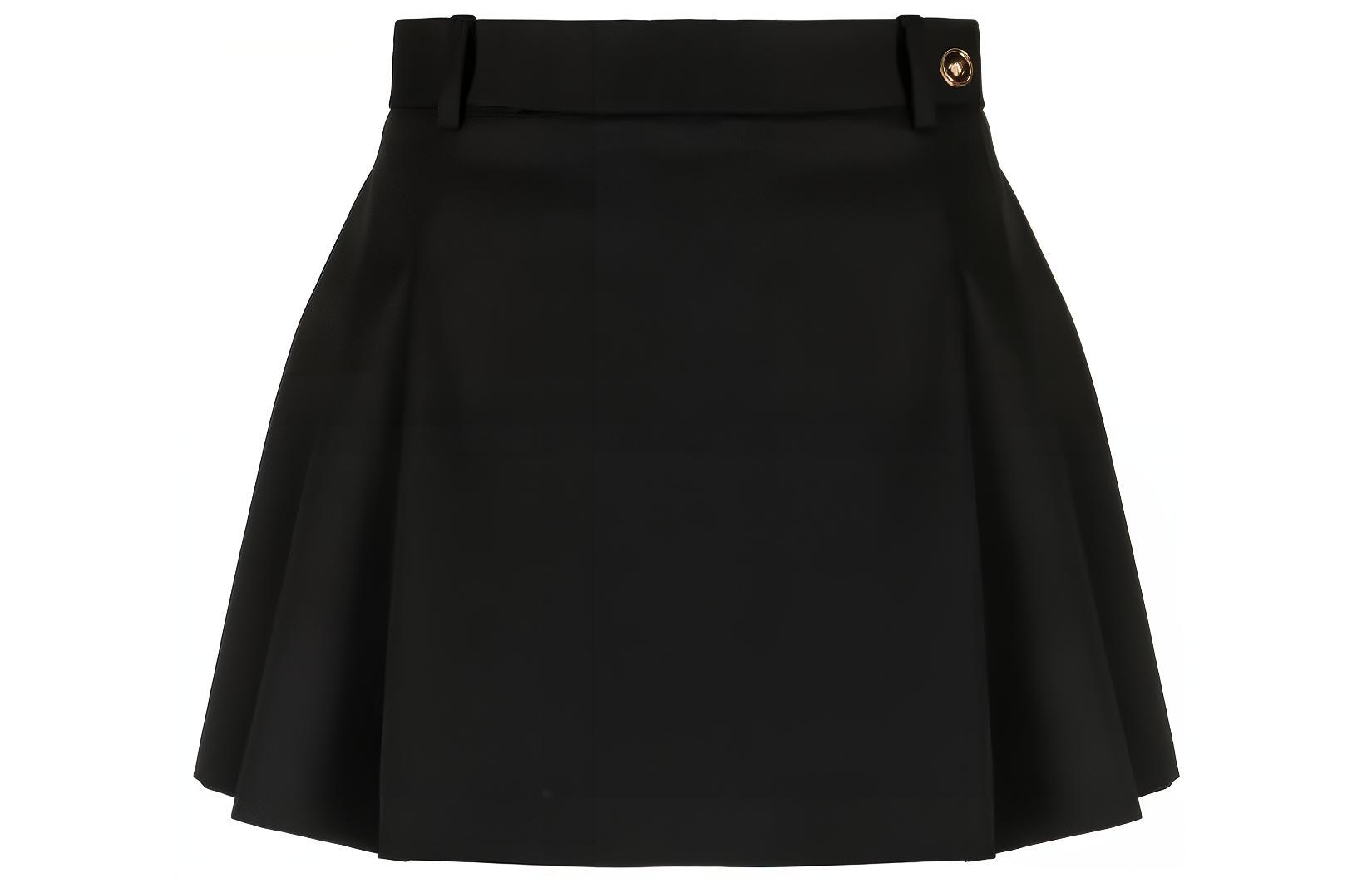 Order (W) VERSACE 黑色百褶迷你裙 搭配Logo鈕扣-低腰休閒裙 1007398-1A05158-1B000