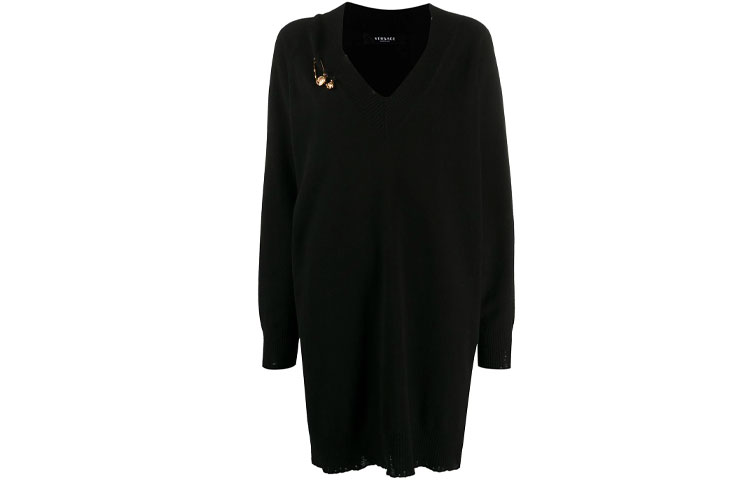 (Women) VERSACE Black Safety Pin Knit Long Sleeve Dress A87164A-235900-A1008