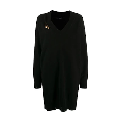 (Women) VERSACE Black Safety Pin Knit Long Sleeve Dress A87164A-235900-A1008