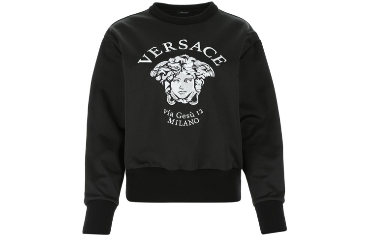 (Women) VERSACE Black Solid Letter Print Long Sleeve Sweatshirt A884051-F00108-1P250