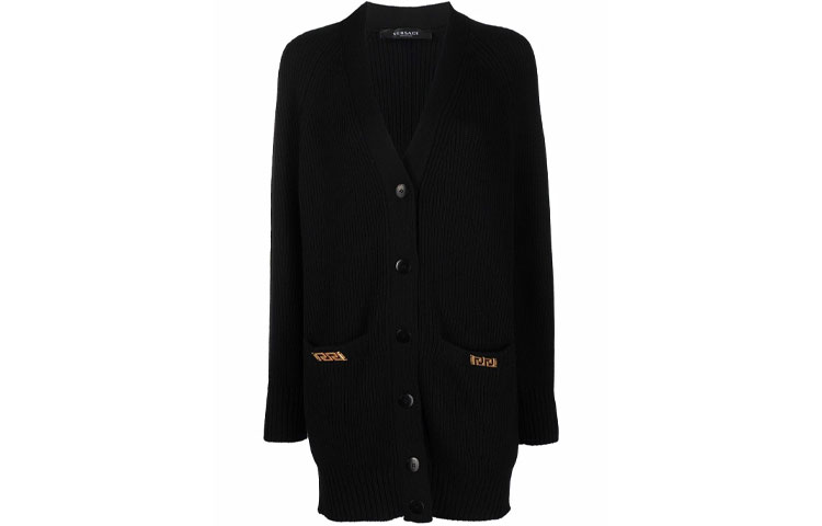 (Women) VERSACE Black Wool Cardigan Sweater with Patterned Design. A856961-A02715-1B000 圖 2