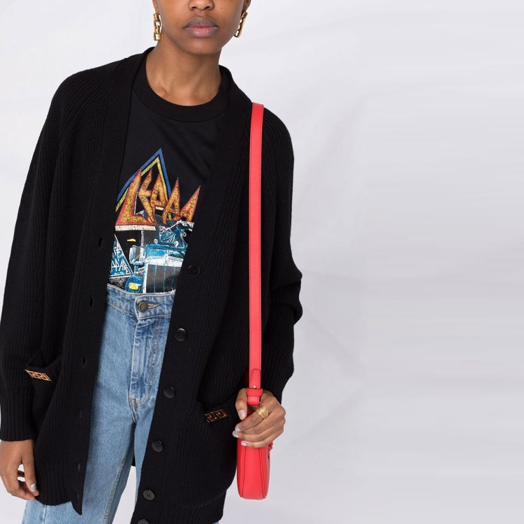 (Women) VERSACE Black Wool Cardigan Sweater with Patterned Design. A856961-A02715-1B000 圖 6