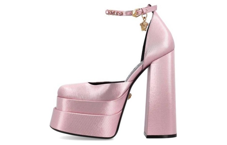 (W) Versace Buckle 'Fashion Chunky High Heel Pink'