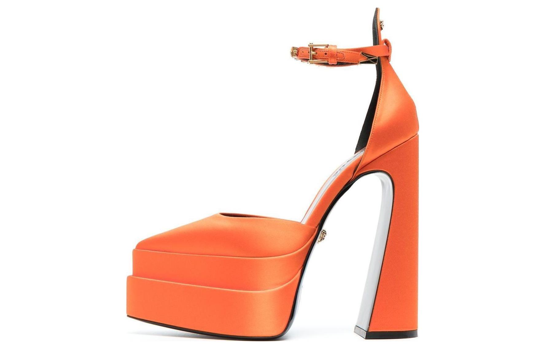 (W) Versace Buckle Pointed-Toe 'Orange Chunky Heel'