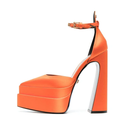 (W) Versace Buckle Pointed-Toe 'Orange Chunky Heel'