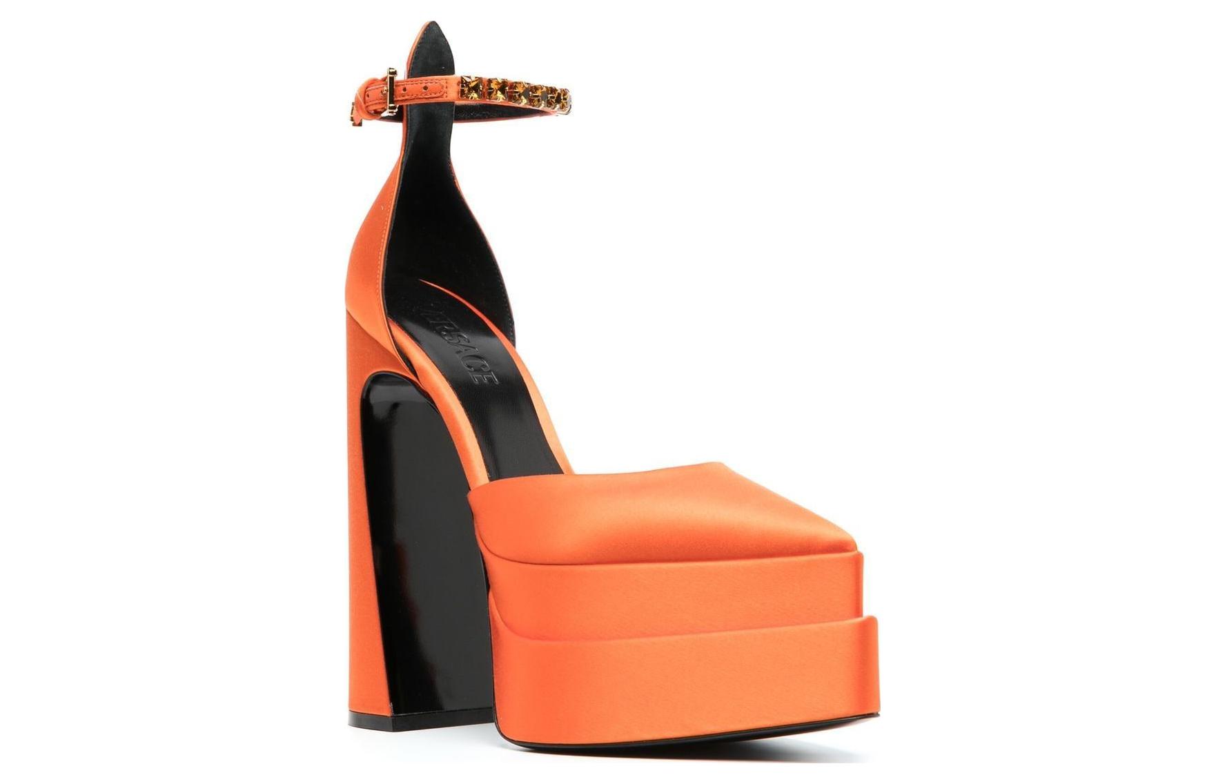 (W) Versace Buckle Pointed-Toe 'Orange Chunky Heel' 圖 2