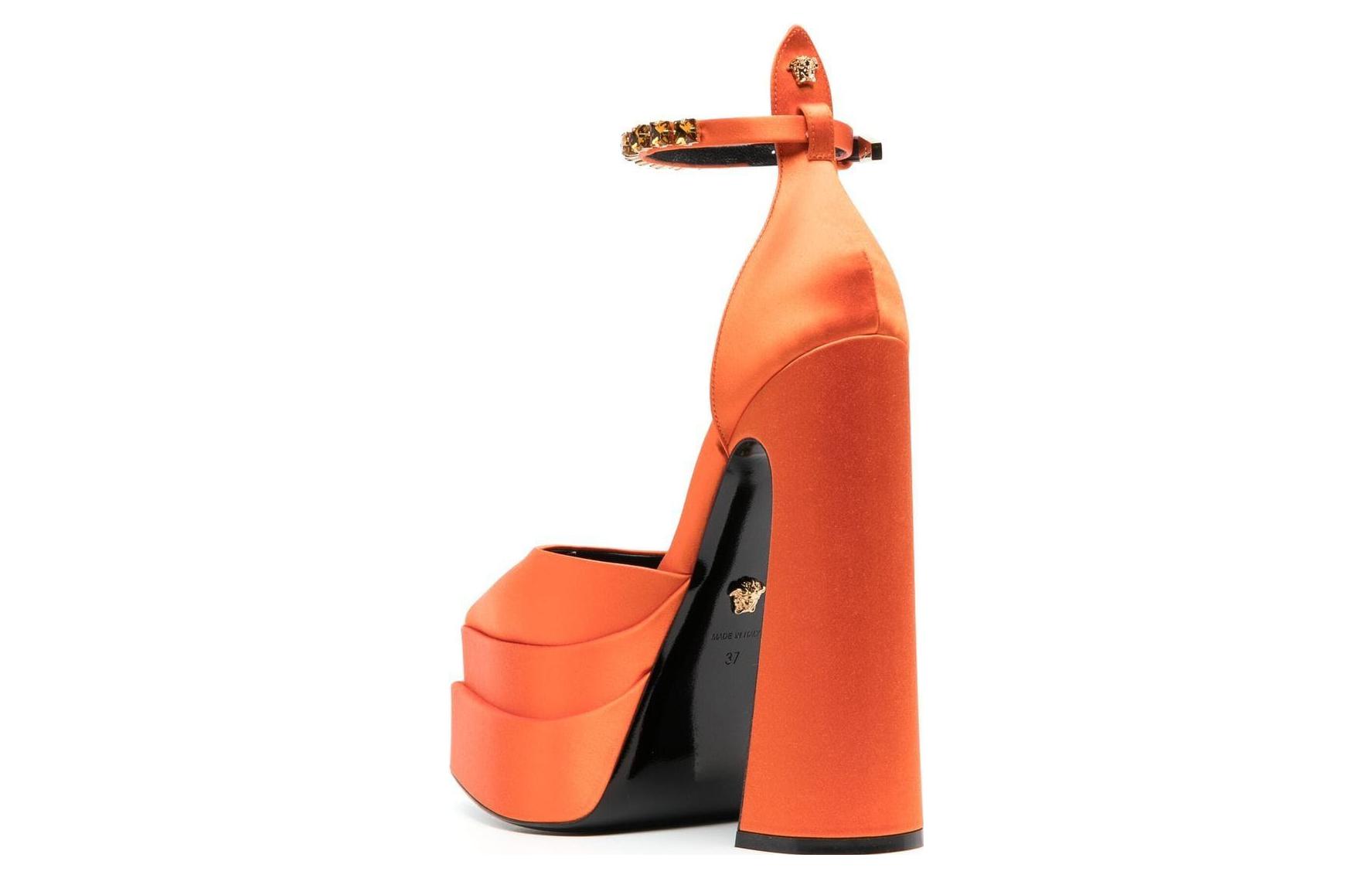 (W) Versace Buckle Pointed-Toe 'Orange Chunky Heel' 圖 4