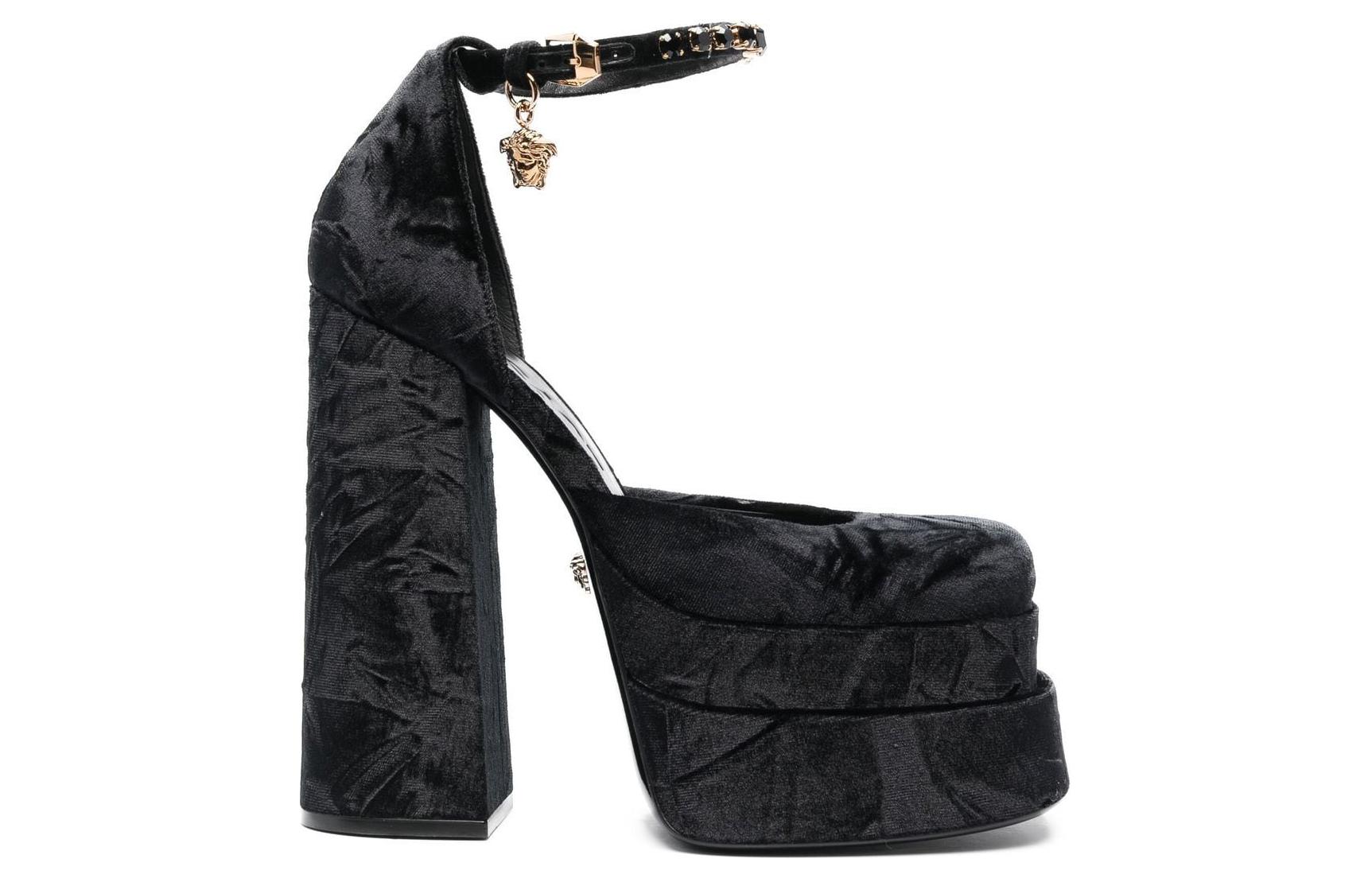 (W) Versace Buckle Square Toe Chunky Heel High Heels 'Black' 圖 2