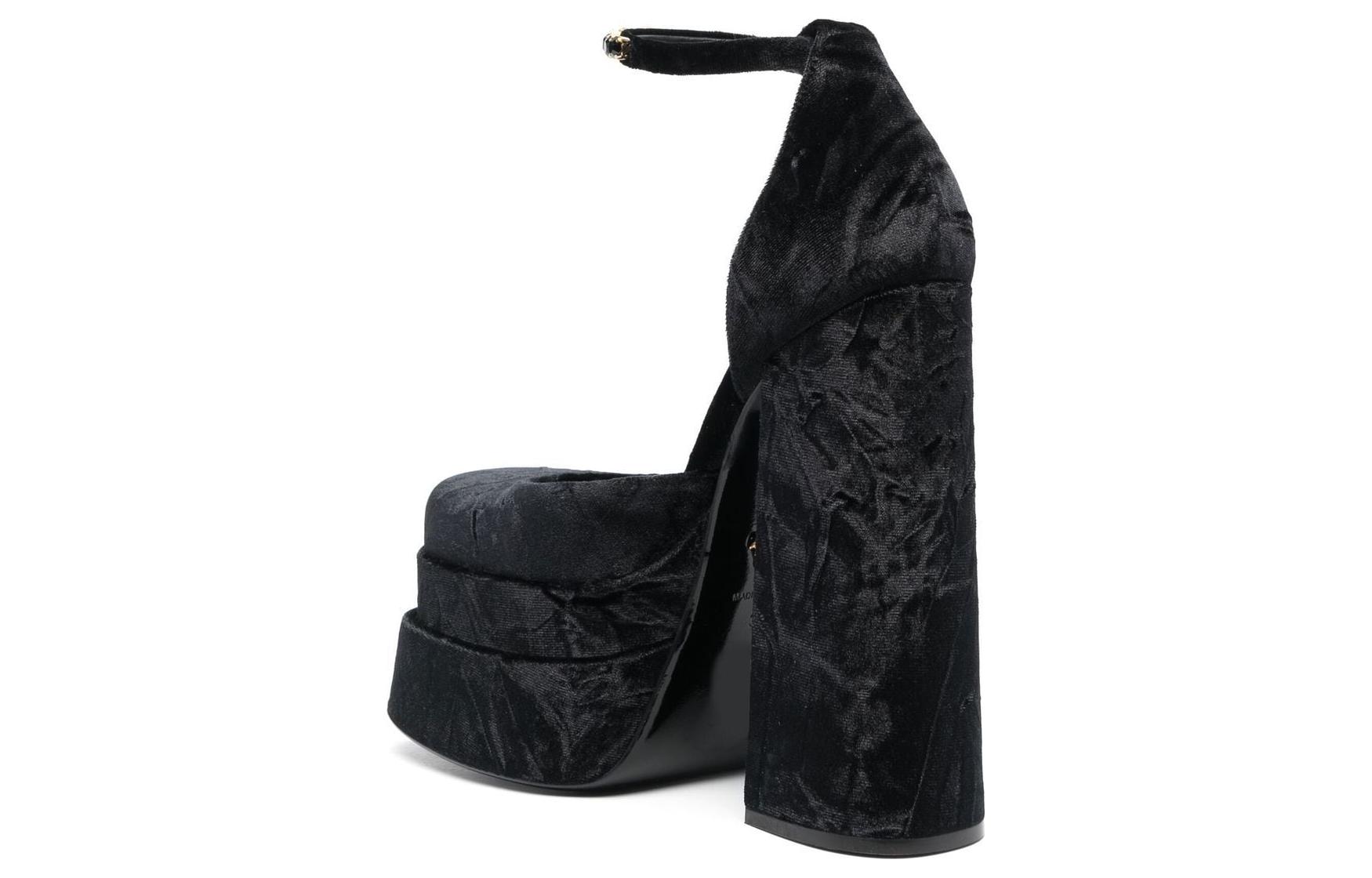 (W) Versace Buckle Square Toe Chunky Heel High Heels 'Black' 圖 5