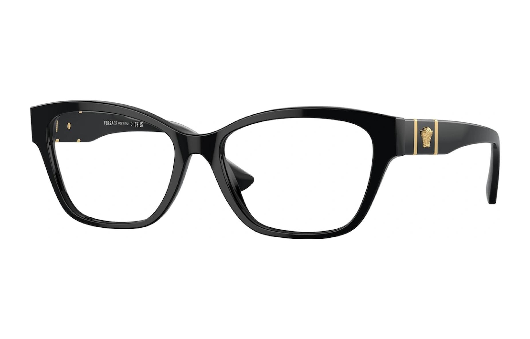 Order (Women) VERSACE Cat-Eye Acetate Optical Glasses for Women - Black with Logo Temples. VE3344GB1