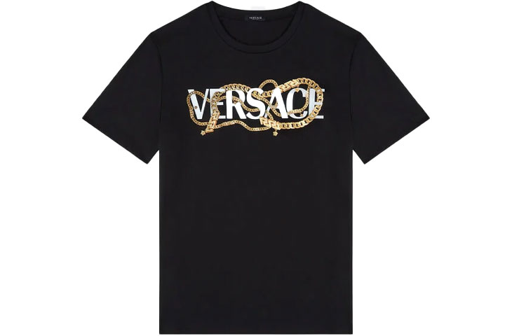 (Women) VERSACE Chain Cotton Short Sleeve T-Shirt Women Black 1004153-1A02991-2B070