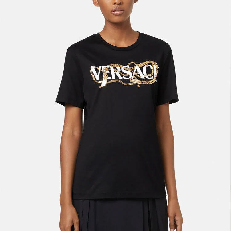 Shop (W) ヴェルサーチ チェーン コットン 半袖 Tシャツ レディース ブラック 1004153-1A02991-2B070