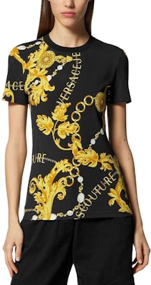 (W) 베르사체 체인 프린트 크루넥 반팔 티셔츠 여성 블랙 E75HAH608-EJS214-EG89 Shop (W) 베르사체 체인 프린트 크루넥 반팔 티셔츠 여성 블랙 E75HAH608-EJS214-EG89