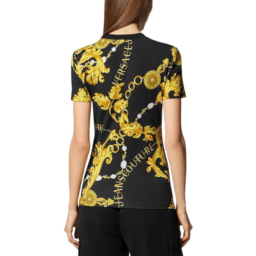 Purchase (W) 베르사체 체인 프린트 크루넥 반팔 티셔츠 여성 블랙 E75HAH608-EJS214-EG89