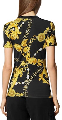 (W) 베르사체 체인 프린트 크루넥 반팔 티셔츠 여성 블랙 E75HAH608-EJS214-EG89 Purchase (W) 베르사체 체인 프린트 크루넥 반팔 티셔츠 여성 블랙 E75HAH608-EJS214-EG89