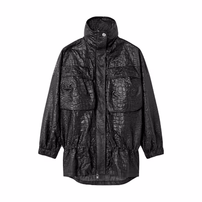 (Women) VERSACE Croc-Lacquered Cloquet Jacket Black Long Sleeve Stand Collar Coat 1012009-1A09081-1B000