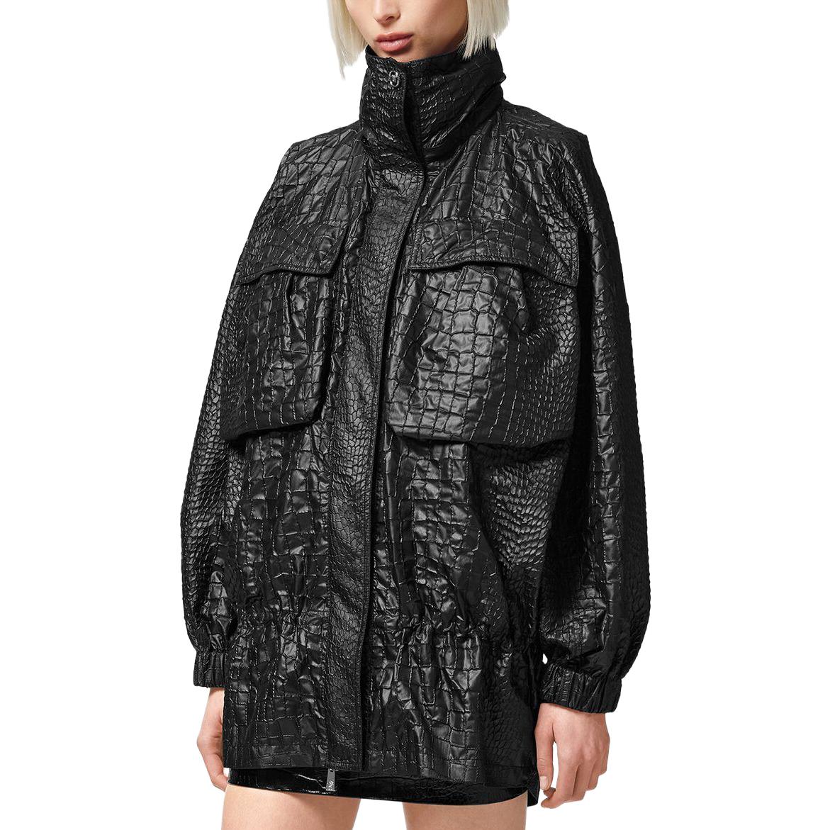 Purchase (W) 范思哲黑色亮面鳄鱼纹长袖立领外套 1012009-1A09081-1B000