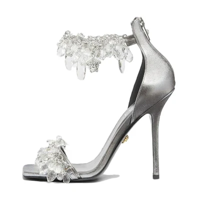 (W) Versace Crystal Chandelier Stiletto Heels 'Silver White'